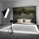 Lofaris Minimalist Christmas Headboard Photography Backdrop Simple Greenery Garland Rustic Farmhouse Bedroom Photo Prop